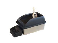 High-Sided Stainless Litter Box with Step & Scoop